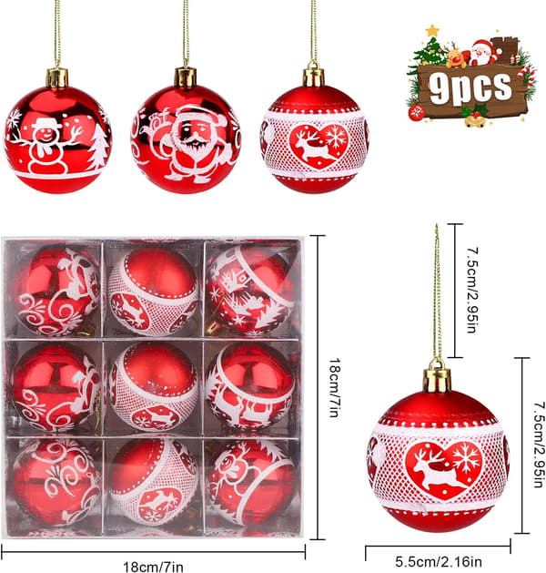 Couleur ou 9 pièces boules de Noël, 60 mm décorations de boule de N