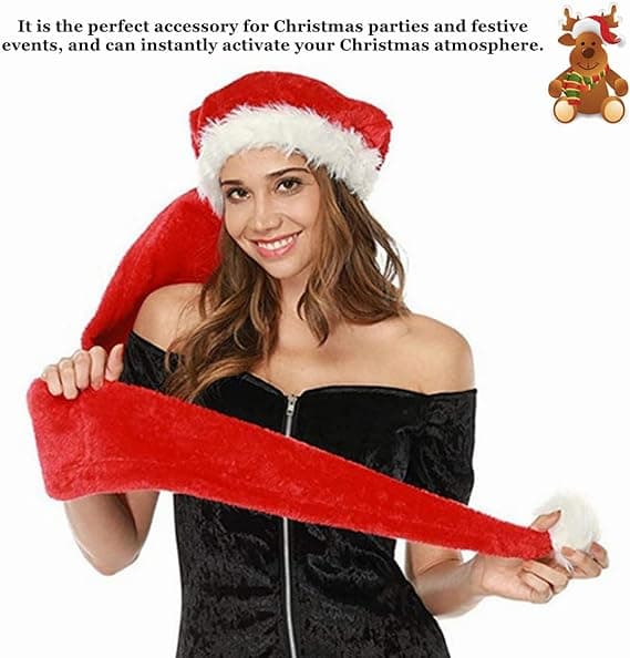 (One Size Fits All) Extra lång röd tomteluva, överlängd plysch