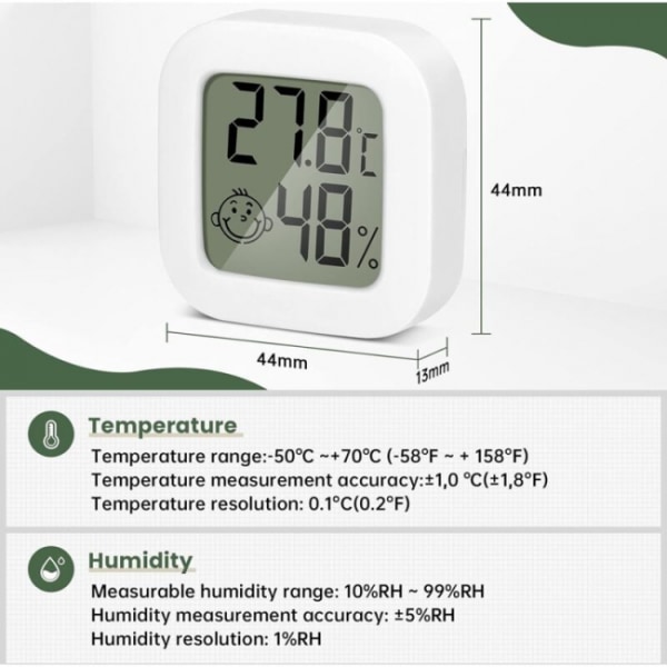 2 pakke innendørs termometer Mini termometer hygrometer høy presis