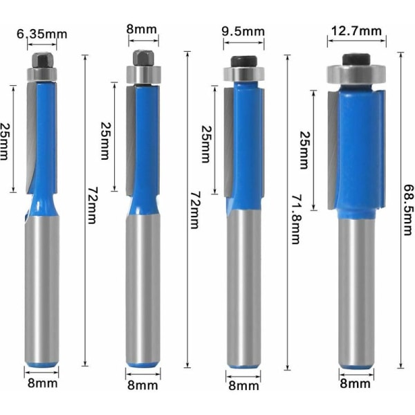 4 stk. fræserkopier 8MM DIY tømrerfræsere skæreværktøjer