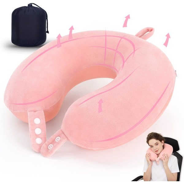 (Pink) Travel Neck Pillow, Best Memory Foam Airplane Pillow for H