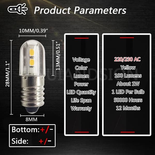 4 stk. E10 LED-pære AC energibesparende LED-lys skruebase LED-chips