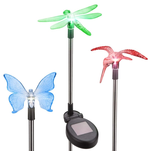 3-pack flerfärgsskiftande LED-solar trädgårdslampor i Butterfly,