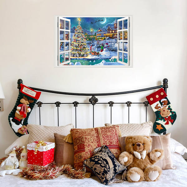Jul 3D falskt fönster, 60 * 90cm, 6-pack set med tomtenissar