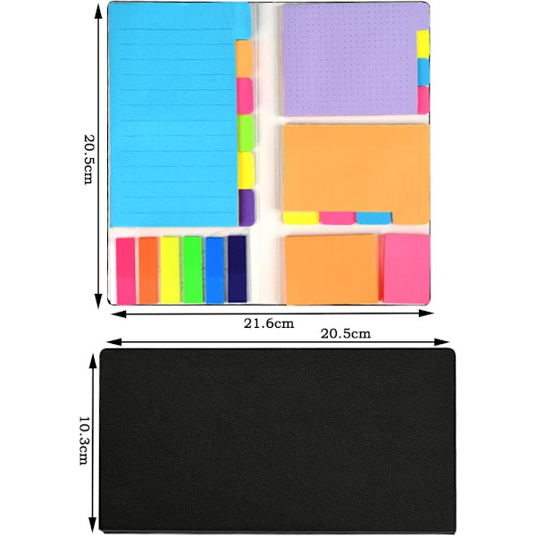 Post-its i 6 størrelser og 7 farver, klæbende markører til kontoret