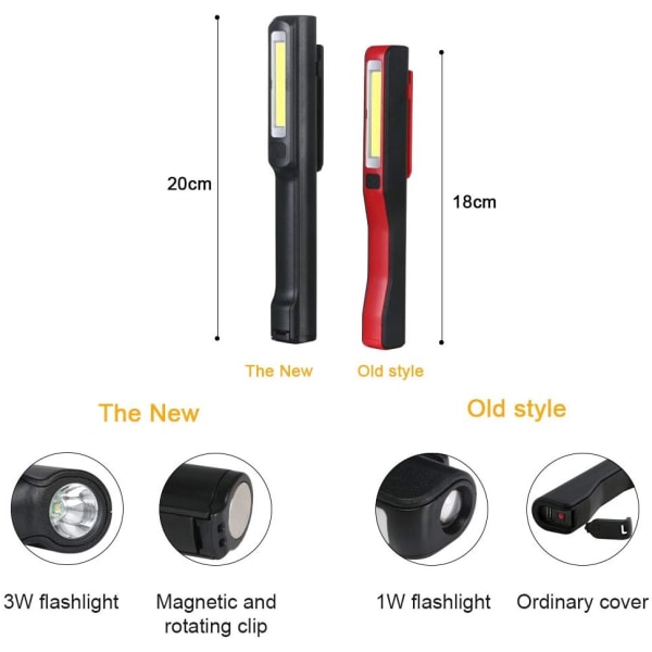 LED arbejdslys, 2 COB lommelygter 3W, USB genopladelig lommelygte