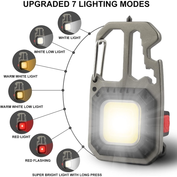 2 st Bärbar Mini Arbetslampa 800 Lumen 7 Lägen Nyckelring Vattentät