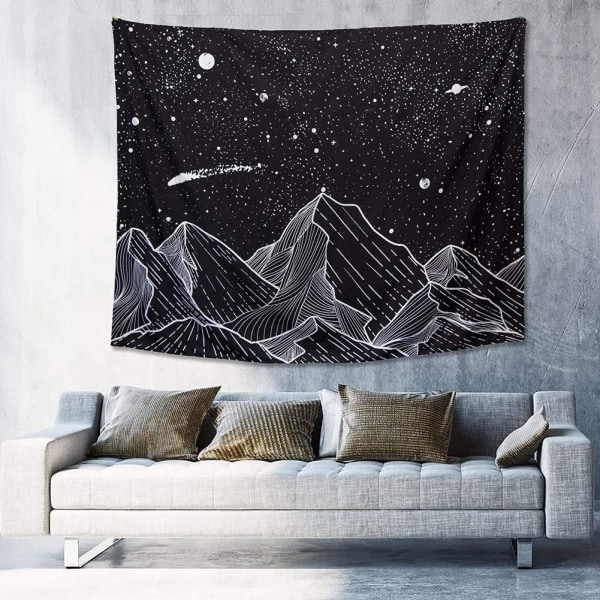 1 st 78,7 x 59,1 tum Mountain Moon Hangings Black and White Stars W