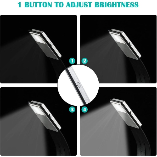 LED-läslampa med klämmor USB uppladdningsbar 4 ljusstyrkajustering