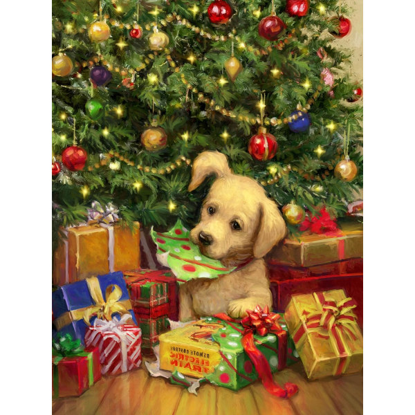 DIY 5D Diamantmaleri Juletre Hund Komplette Tilbehør,