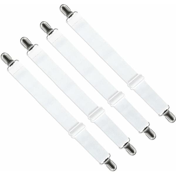 Justerbar sengetøystrikker (65cm til 200cm), feste klips