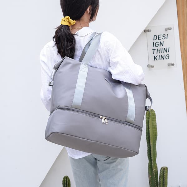 (Grå) Weekend Reiseveske Skulder Bag, Tørr og Våt Separat Duffl