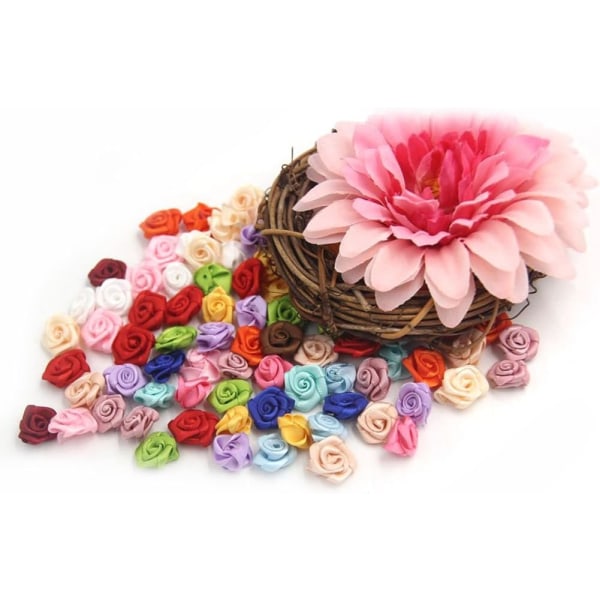 100 stk./parti Mini Håndlavede Satin Rose Båndstof Rosetter Blomst