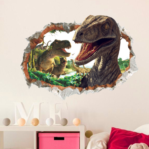 Ødelagt væg 3D dyre dinosaur vægklistermærke soveværelse stue c