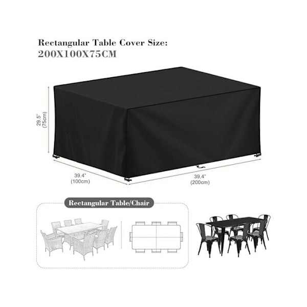 Rektangulärt trädgårdsbordsskydd 200 x 100 x 75 cm (L x B x H) 420D