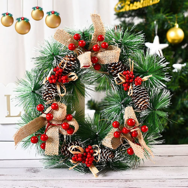 Julekrans, 32cm julekrans dørkrans, juledekorasjon