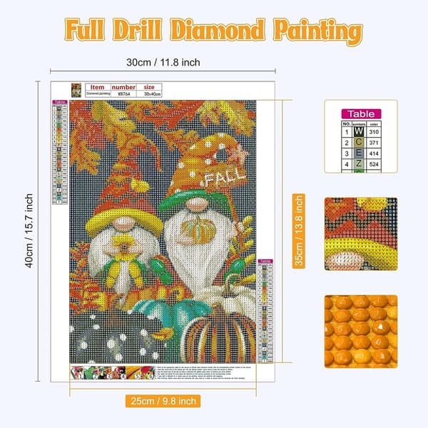 5D Gnomes Diamantmaleri Kit til Voksne, DIY Efterårs Diamantmaling