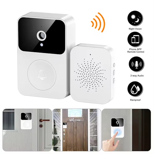 Trådløs dørklokke kamera WiFi udendørs genopladelig dørklokke nat