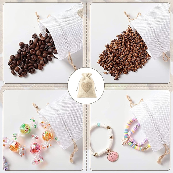24 stk. Hjertemønstret Burlap Sachets Pouches 10*14CM, til smykker