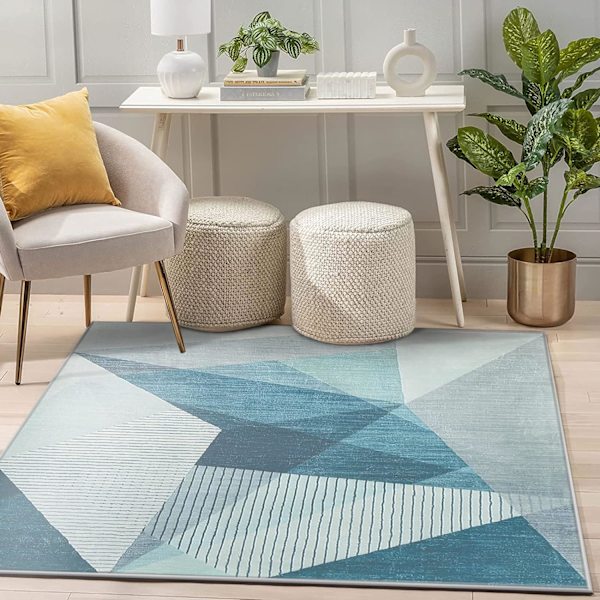 Geometrisk mönstrad matta för vardagsrum, blågrå modern abstrakt