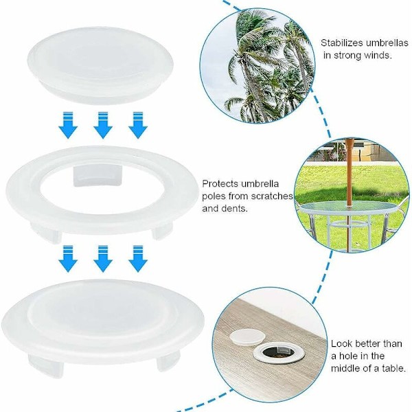 2 stk hvite (4 tommer) bordparaplyhullring i plast