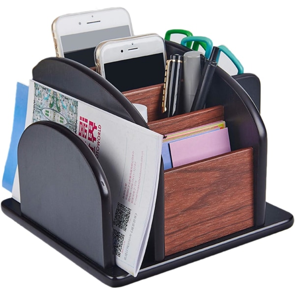 Pöytäkoneen säilytyslaatikot, puinen pyörivä kynäteline, paperitarvikkeet