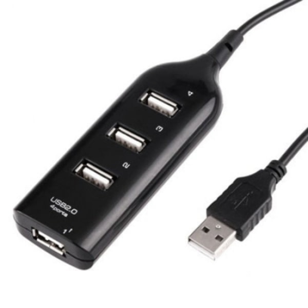 USB 2.0 Hub til 4 porter Svart