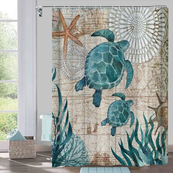 (150x180cm) Duschdraperi med 12 krokar Snabbtorkande Sköldpadda Vatten