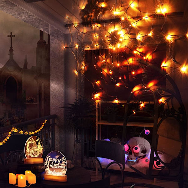 Halloween-hämähäkinverkkovalot, LED-vedenpitävät Halloween-hämähäkkivalot