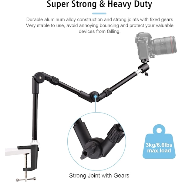 Bordslampa stativ, flexibelt metallfäste - 1/4\" skruv - maximal