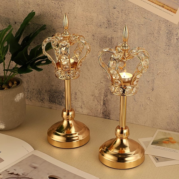 2 Metall Lysestake Krone Lysestake Dekorasjon for Hjem Ons