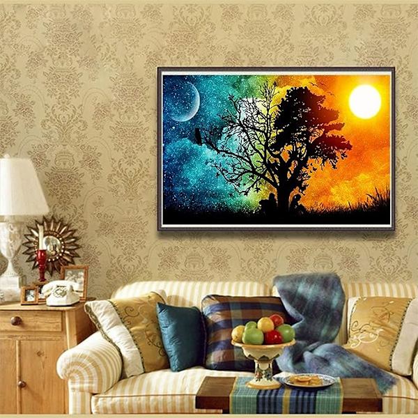 DIY 5D timanttimaalaus Yin Yang puu ristipistokirjonta Dia