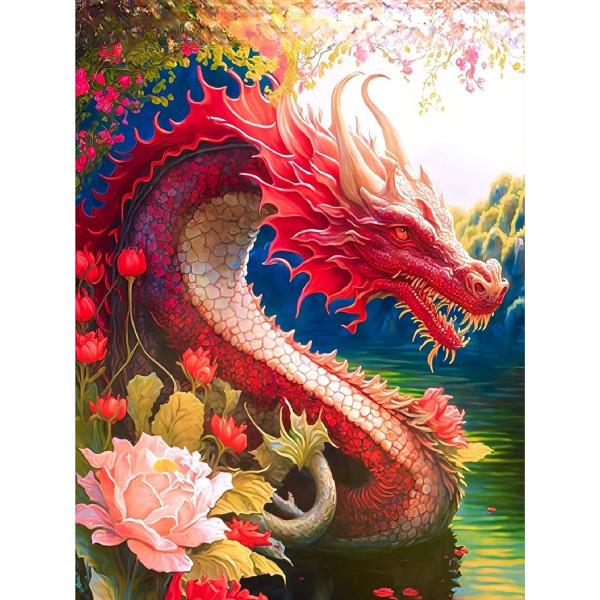 30x40cm Red Dragon DIY Diamond Painting, 5D DIY Diamond Painting