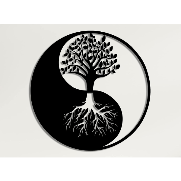 Metallväggdekoration - Livets träd - Yin Yang metallväggdekoration