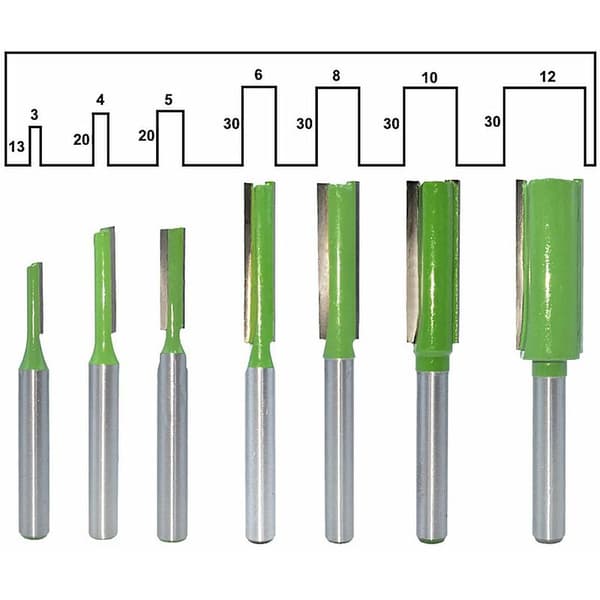 7 stk rette freserbits, 6 mm skaft i wolframkarbid
