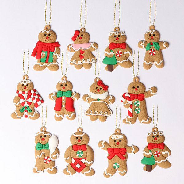 12 pepparkaksgubbe julgransprydnader - Blandade plastgubbar