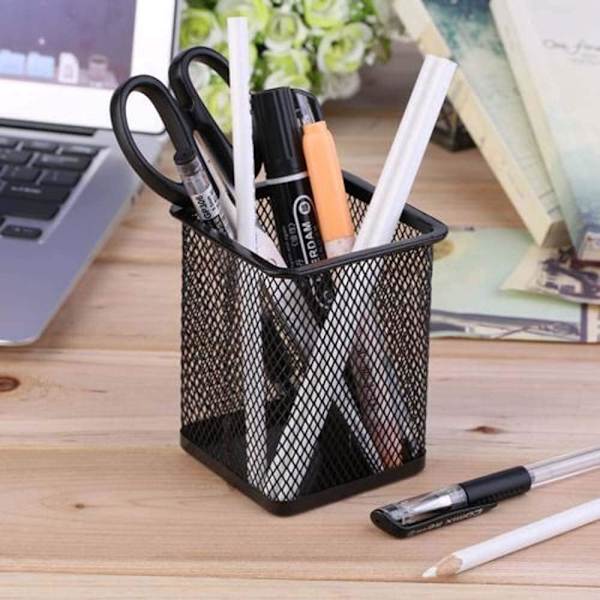 5 stk. firkantede penneholdere, metalnet penneholder, net pennepot,