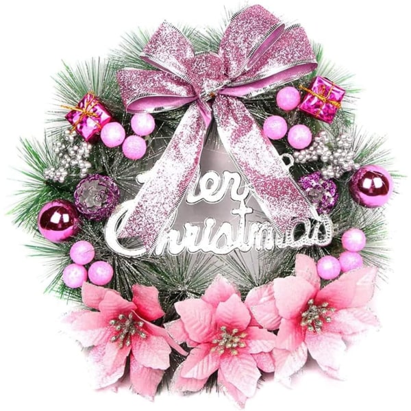 (Pink) Jouluseppeleet etuovelle, 30 cm Christmas Door Wre