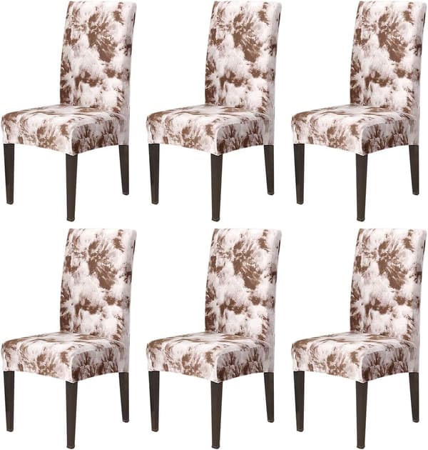 (Coffee-Tie Dye, 6-pack) Matstolsöverdrag Set om 6, Stretch Matstolsöverdrag