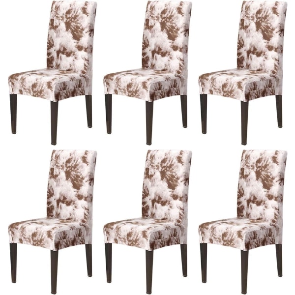 (Coffee-Tie Dye,Pack of 6) Dining Chair Covers Set of 6,Stretch Dining Chai