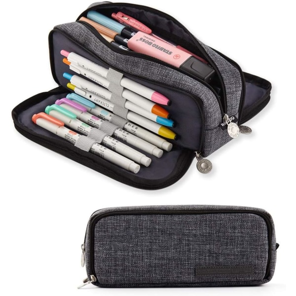 Large Large Capacity Pencil Case 3 Compartments Canvas Pencil Pou