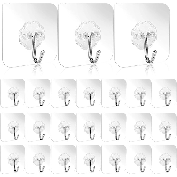 30 transparenta limhooks, vägghooks utan spikar, sovrumsvägg