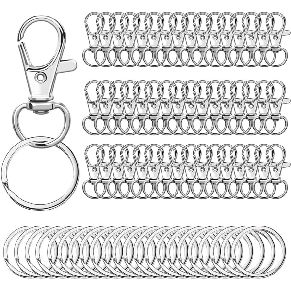 (Silver) 100 delar vridbar nyckelring (50 karbinhakar och 50 nyckelringar