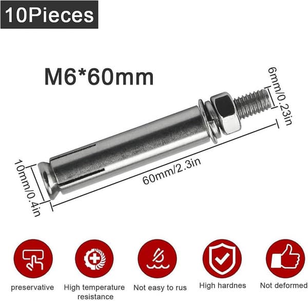 6 stk. M6 Ekspansionsbolt Bolt Anchor Sleeve Bolt 304 Rustfrit S