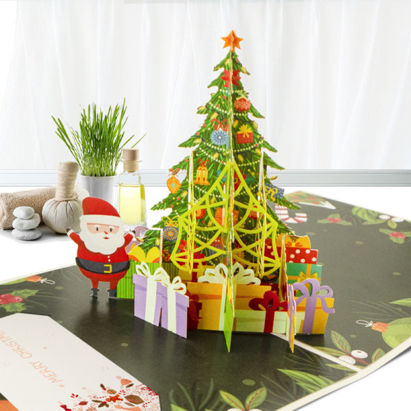 Jultomten jul pop-up-kort - 3D julkort med träd a