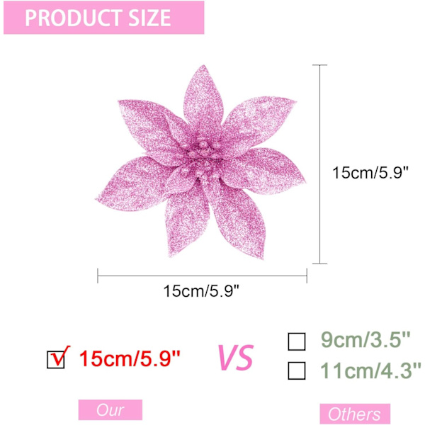 (Vit, 15CM) 10 st Glitter Julblommor med Konstgjord Po