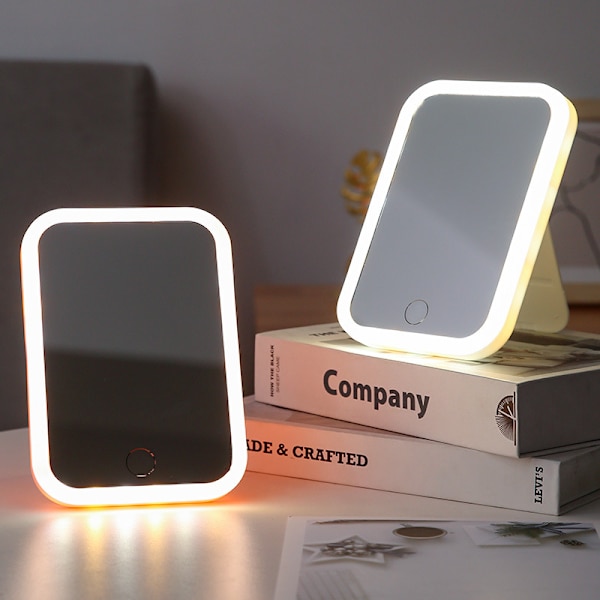 Bärbar smink spegel med touch-kontroll + LED-belysning, rosa