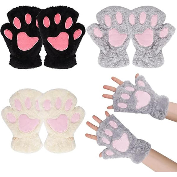 Kattens Poteshansker 3 Par Kawaii Hansker Kattens Pote Cosplay Plysj Kattens Pote Hansker