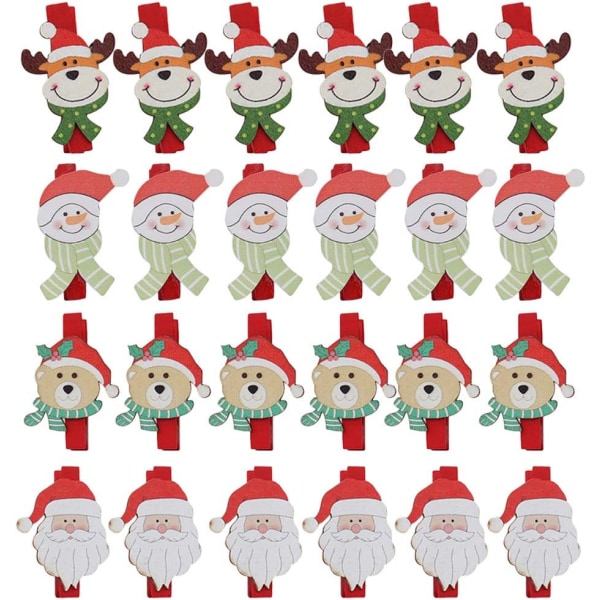 24 Pieces Christmas Clothespins Mini Photo Clips Santa Claus Elk