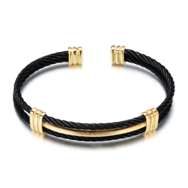 Sort og guld mænd kvinder rustfrit stål snoet kabel justerbar C